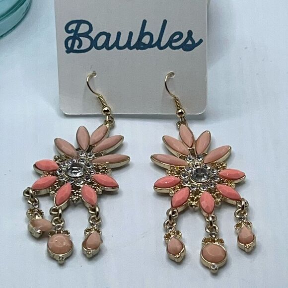 Baubles Gold Coral Crystal Dangle Earrings $16 ea or bundle 3/$25 - Picture 4 of 5